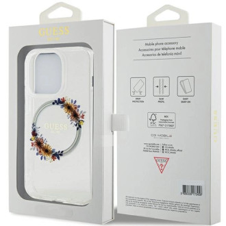 Etui Guess IML Flowers Wreatch MagSafe na iPhone 15 Pro Max - przezroczyste