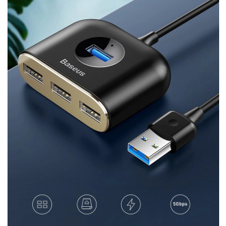 HUB Baseus Square USB-A to 1x USB-A 3.2 Gen 1 / 3x USB 2.0 with 1m cable - black