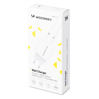 Wozinsky fast charger USB C PD 20W + USB C / Lightning cable 1m white