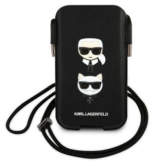 Karl Lagerfeld Saffiano Ikonik Karl&amp;Choupette Head 6.7&#39;&#39; Bag - Black