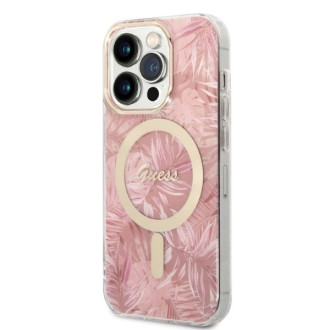 Set Guess GUBPP14XHJEACSP Case+ Charger iPhone 14 Pro Max 6,7" růžové/růžové pevné pouzdro Jungle MagSafe