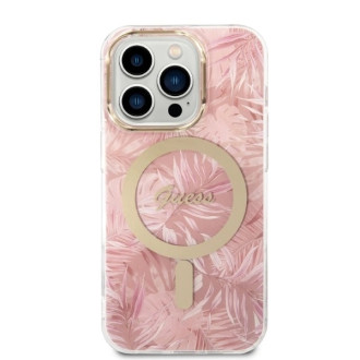 Set Guess GUBPP14XHJEACSP Case+ Charger iPhone 14 Pro Max 6,7" růžové/růžové pevné pouzdro Jungle MagSafe