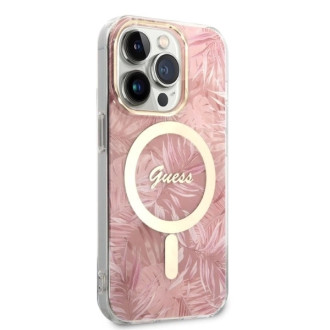 Set Guess GUBPP14XHJEACSP Case+ Charger iPhone 14 Pro Max 6,7" růžové/růžové pevné pouzdro Jungle MagSafe