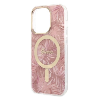 Set Guess GUBPP14XHJEACSP Case+ Charger iPhone 14 Pro Max 6,7" růžové/růžové pevné pouzdro Jungle MagSafe