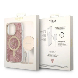 Set Guess GUBPP14XHJEACSP Case+ Charger iPhone 14 Pro Max 6,7" růžové/růžové pevné pouzdro Jungle MagSafe