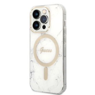 Guess Marble MagSafe Case + Charger Set for iPhone 14 Pro Max 6.7&quot; - White
