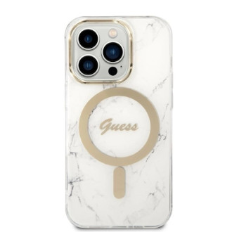 Guess Marble MagSafe Case + Charger Set for iPhone 14 Pro Max 6.7&quot; - White