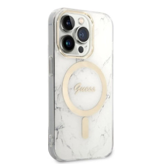 Guess Marble MagSafe Case + Charger Set for iPhone 14 Pro Max 6.7&quot; - White