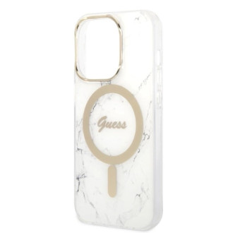 Guess Marble MagSafe Case + Charger Set for iPhone 14 Pro Max 6.7&quot; - White