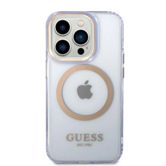 Guess GUHMP14XHTCMU iPhone 14 Pro Max 6,7&quot; fialové/fialové pevné pouzdro Gold Outline Translucent MagSafe