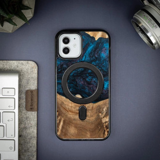 Wood and Resin Case for iPhone 12/12 Pro MagSafe Bewood Unique Neptune - Navy Blue &amp; Black