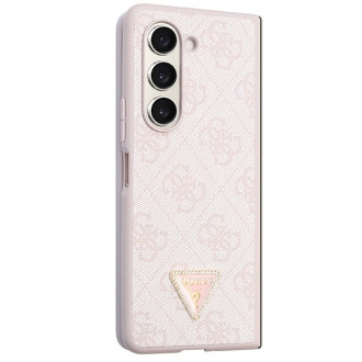 Guess GUHCZFD5P4TDPP F946 Z Fold5 case - pink Leather 4G Triangle Strass