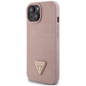 Guess GUHCP15SPCRTHCP iPhone 15 6,1&quot; růžové/růžové pevné pouzdro Croco Triangle Metal Logo