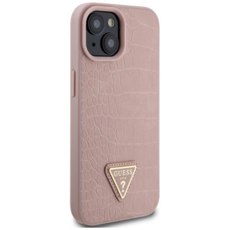Guess GUHCP15SPCRTHCP iPhone 15 6,1&quot; růžové/růžové pevné pouzdro Croco Triangle Metal Logo