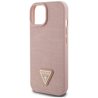 Guess GUHCP15SPCRTHCP iPhone 15 6,1&quot; růžové/růžové pevné pouzdro Croco Triangle Metal Logo