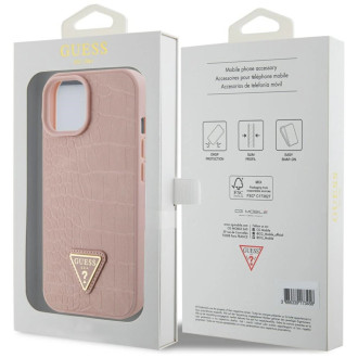 Guess GUHCP15SPCRTHCP iPhone 15 6,1&quot; růžové/růžové pevné pouzdro Croco Triangle Metal Logo