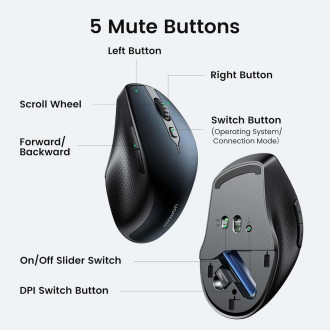 Ugreen MU101 ergonomická bezdrátová myš Bluetooth / 2,4 GHz - černá