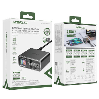 Acefast Z4 PD 218W GaN 3 x USB-C + USB-A Multifunction Adapter with 4 Ports - Gray