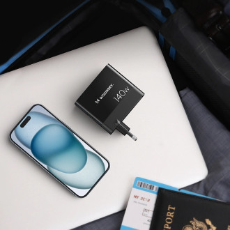 Wozinsky CGWCB 140W GaN nástěnná nabíječka 3 x USB-C / 2 x USB-A - černá