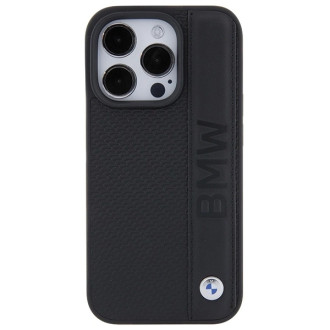 BMW Leather Textured &amp; Stripe iPhone 15 Pro Max Case - Black