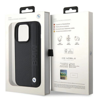 BMW Leather Textured &amp; Stripe iPhone 15 Pro Max Case - Black