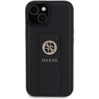 Guess Grip Stand 4G Saffiano Strass case for iPhone 15 - black
