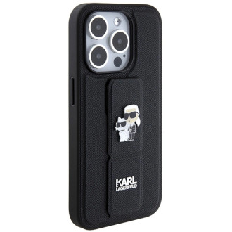 Karl Lagerfeld Gripstand Saffiano Karl&amp;Choupette Pins case for iPhone 14 Pro Max - black