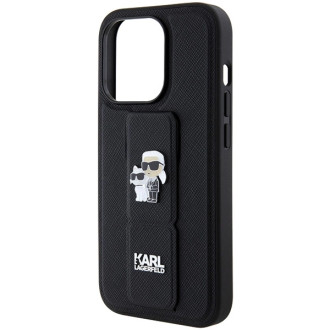 Karl Lagerfeld Gripstand Saffiano Karl&amp;Choupette Pins case for iPhone 14 Pro Max - black