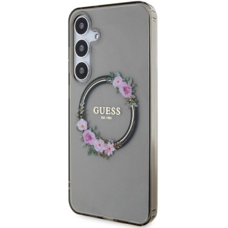 Guess IML Flowers Wreath MagSafe case for Samsung Galaxy S24+ - black