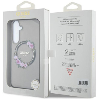 Guess IML Flowers Wreath MagSafe case for Samsung Galaxy S24+ - black
