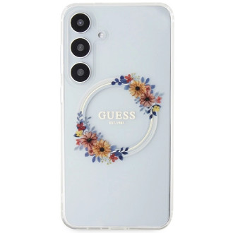 Guess IML Flowers Wreath MagSafe case for Samsung Galaxy S24+ - transparent