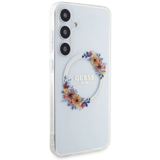 Guess IML Flowers Wreath MagSafe case for Samsung Galaxy S24+ - transparent