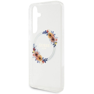 Guess IML Flowers Wreath MagSafe case for Samsung Galaxy S24+ - transparent