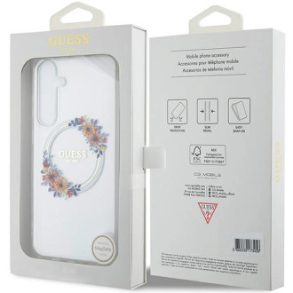 Guess IML Flowers Wreath MagSafe case for Samsung Galaxy S24+ - transparent