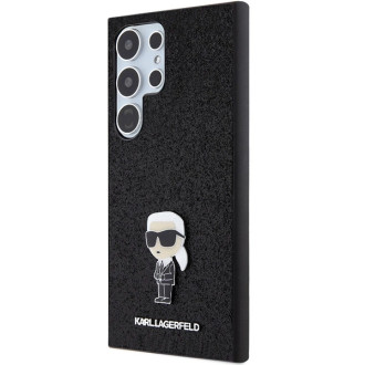 Karl Lagerfeld Fixed Glitter Ikonik Logo Metal Pin Case for Samsung Galaxy S24 Ultra - Black