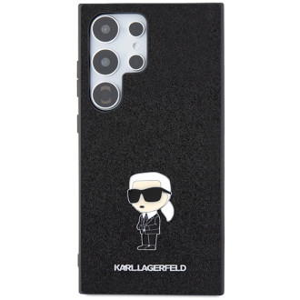 Karl Lagerfeld Fixed Glitter Ikonik Logo Metal Pin Case for Samsung Galaxy S24 Ultra - Black