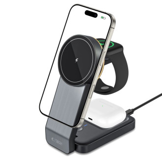 Tech-Protect QI15W-A28 inductive MagSafe 3in1 charger with stand for smartphone / Apple Watch / AirPods - black