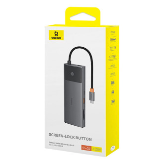 HUB 10in1 Baseus Metal Gleam Series USB-C na USB-C PD / USB-C / 3x USB-A / 2x HDMI / RJ-45 / SD / TF - černá