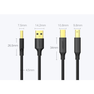 Ugreen USB Type B printer cable (male) - USB 2.0 (male) 480 Mbps 1.5 m black (US135 10350)