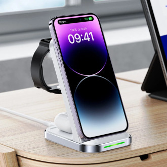 Acefast E15 3in1 wireless charging station for iPhone, AirPods, Apple Watch - white