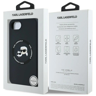 Karl Lagerfeld Liquid Silicone Karl & Choupette Heads Case with MagSafe for iPhone 16e - Black