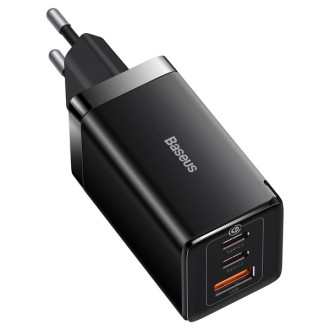 GaN 2xUSB C 1xUSB 65W rychlá nabíječka Baseus GaN5 Pro + USB C - USB C 100W kabel - černý