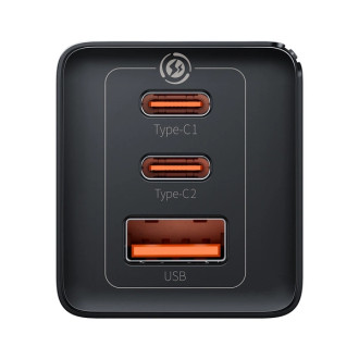 GaN 2xUSB C 1xUSB 65W rychlá nabíječka Baseus GaN5 Pro + USB C - USB C 100W kabel - černý
