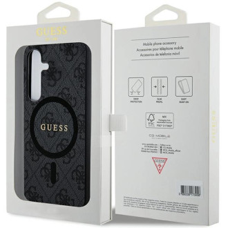 Guess 4G Collection kožené kovové logo MagSafe pouzdro pro Samsung Galaxy S24+ – černé