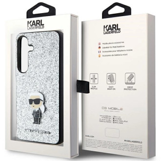 Karl Lagerfeld Fixed Glitter Ikonik Logo Metal Pin Case for Samsung Galaxy S24 - Silver