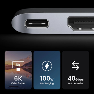 HUB Ugreen CM380 2xUSB C - HDMI/2xUSB 3.0/SD TF/USB C PD - šedý
