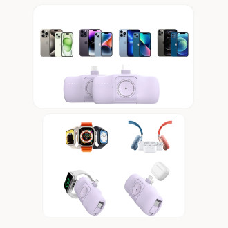 Wozinsky WF16-YCS 5000mAh 15W USB-C Mini Power Bank with Built-in USB-C Cable and Apple Watch Charger - Purple