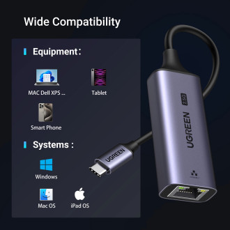 Ugreen CM648 USB-C to RJ45 Ethernet 2.5G adapter - gray