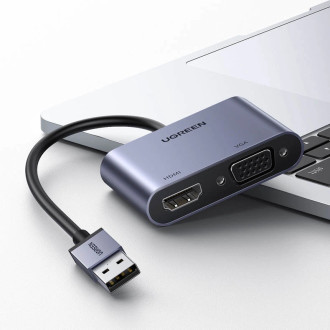 Ugreen převodník adaptéru USB - HDMI 1.3 (1920 x 1080@60Hz) + VGA 1.2 (1920 x 1080@60Hz) šedá (CM449)