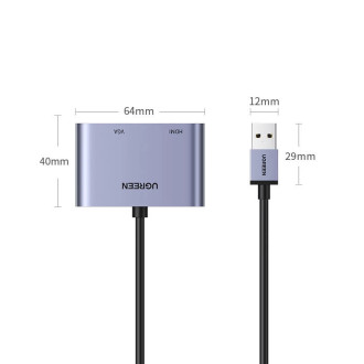 Ugreen převodník adaptéru USB - HDMI 1.3 (1920 x 1080@60Hz) + VGA 1.2 (1920 x 1080@60Hz) šedá (CM449)
